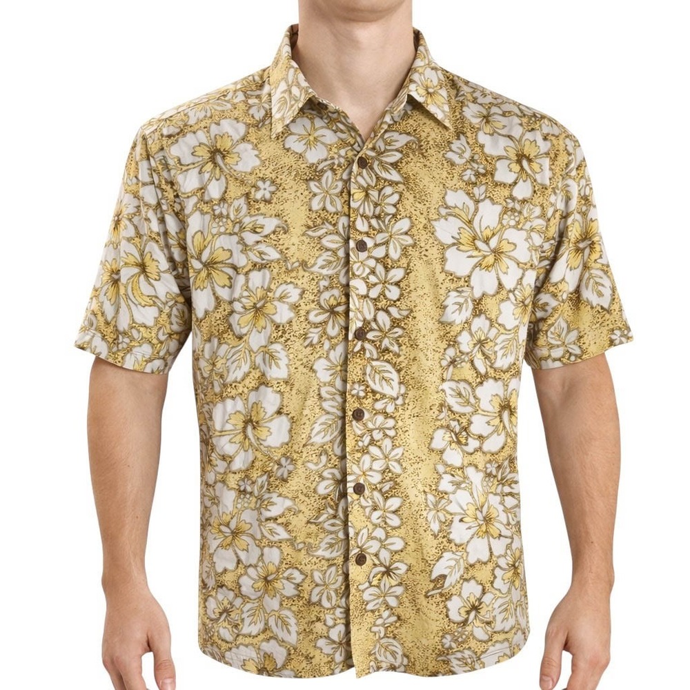Ocean Pacific Hawaiian Aloha Shirt Medium Tropical Flowers Yellow White